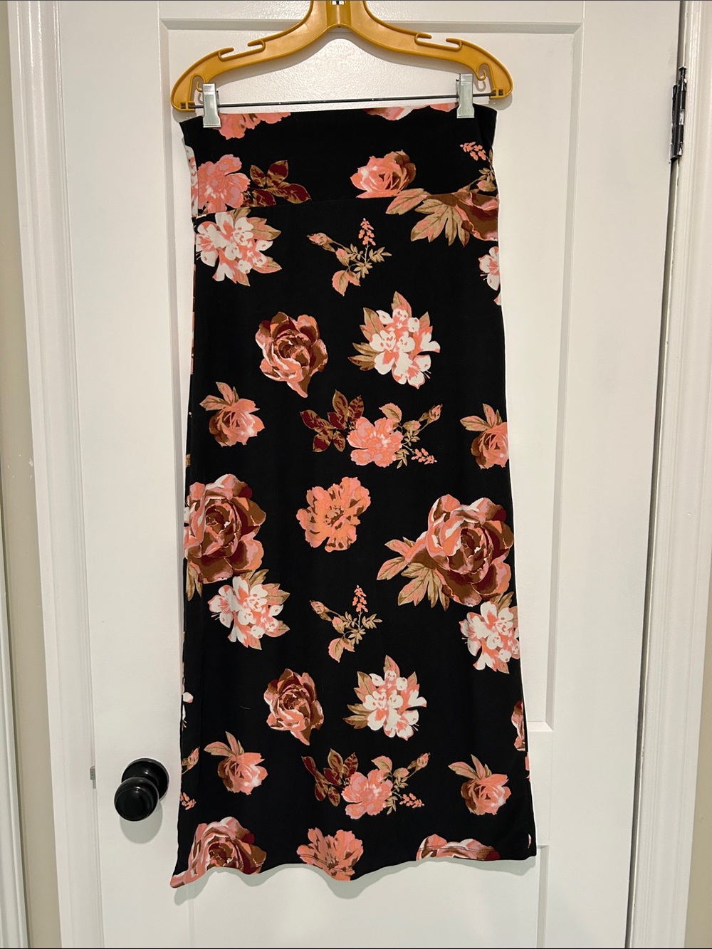 Floral Maxi Skirt - Black with Pink Floral